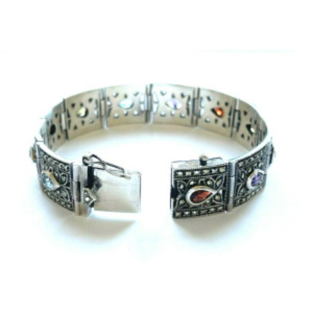 Sterling Silver Multicolor Gemstone Link Bracelet - image 6